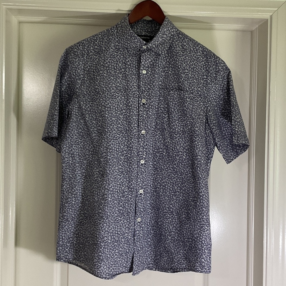 Claiborne Short-Sleeve Navy Micro-Print Button-Down Shirt